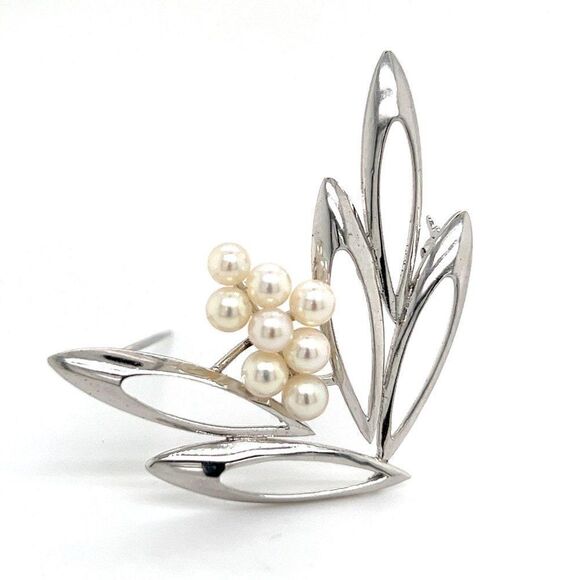 Mikimoto Estate Akoya Pearl Brooch Pin Sterling Silver 4.5 mm M270 - Picture 6 of 12